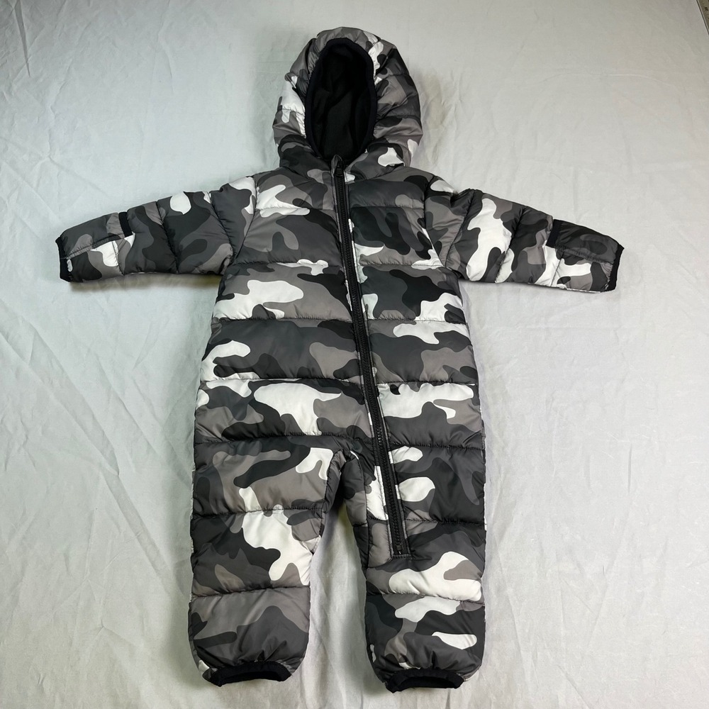 Michael Kors Puffer Pram Suit Baby 6-12M Gray Camo Fleece Hooded Zip